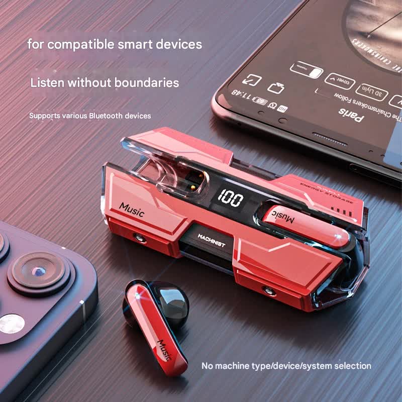 Futuristic TWS Gaming Earbuds - Bluetooth 5.3, Low Latency, HIFI Surround Sound, LED Display green