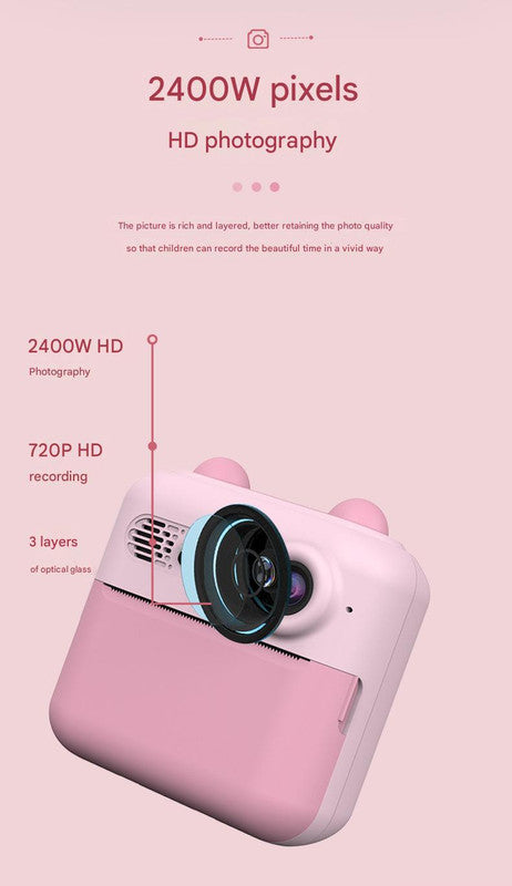 Kids Instant Print Digital Camera with 180° Flip Lens - 24MP Photos, 720P Video & Doodle Fun blue