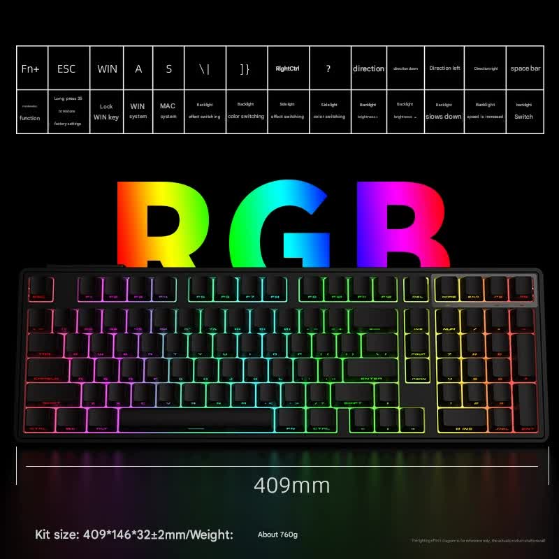 Tri-Mode RGB Mechanical Gaming Keyboard - 102-Key, Hot-Swappable, 4000mAh Battery, 5-Layer Sound Dampening Sky blue on white