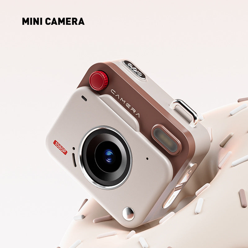 Mini Retro Keychain Camera - 48MP Photos, 1080P HD Video with Built-in Filters & Flash Khaki Brown