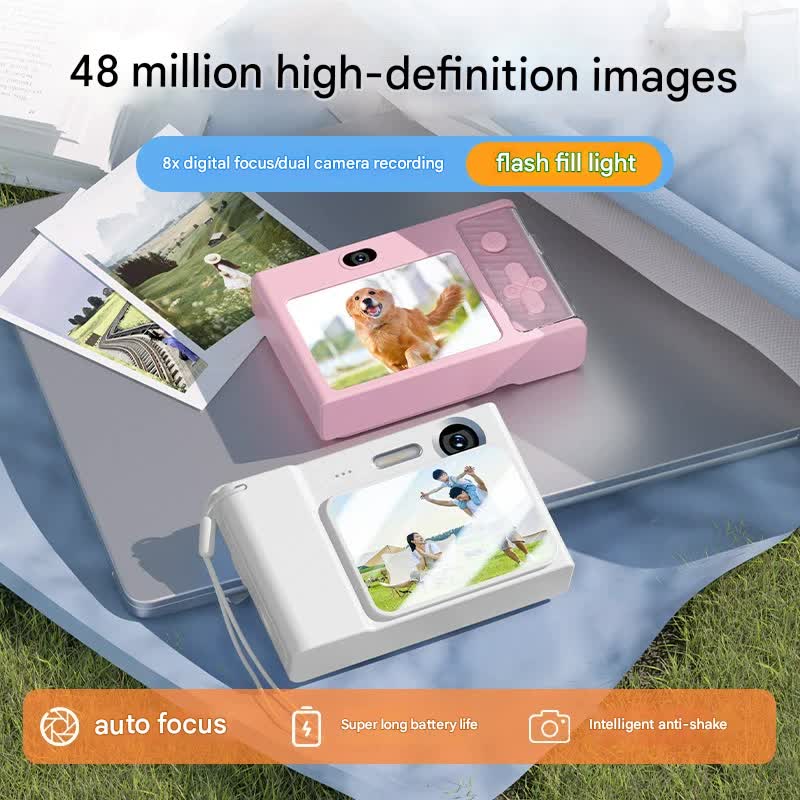 48MP Digital Camera for Kids & Beginners - 1080P Vlogging, 8x Zoom, Filters & Games White