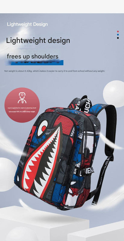 Trendsetter Shark Mouth Print Backpack - Lightweight & Breathable School Bag Red spider