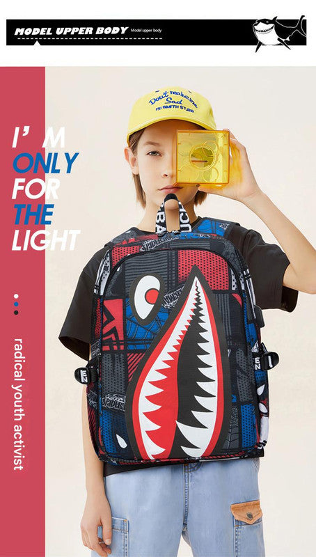 Trendsetter Shark Mouth Print Backpack - Lightweight & Breathable School Bag Red spider
