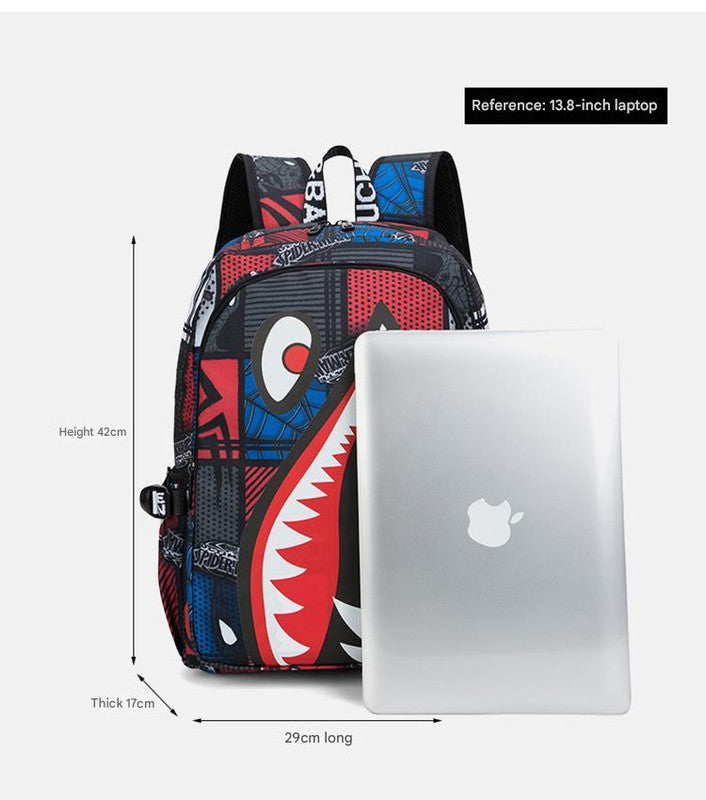 Trendsetter Shark Mouth Print Backpack - Lightweight & Breathable School Bag Red spider