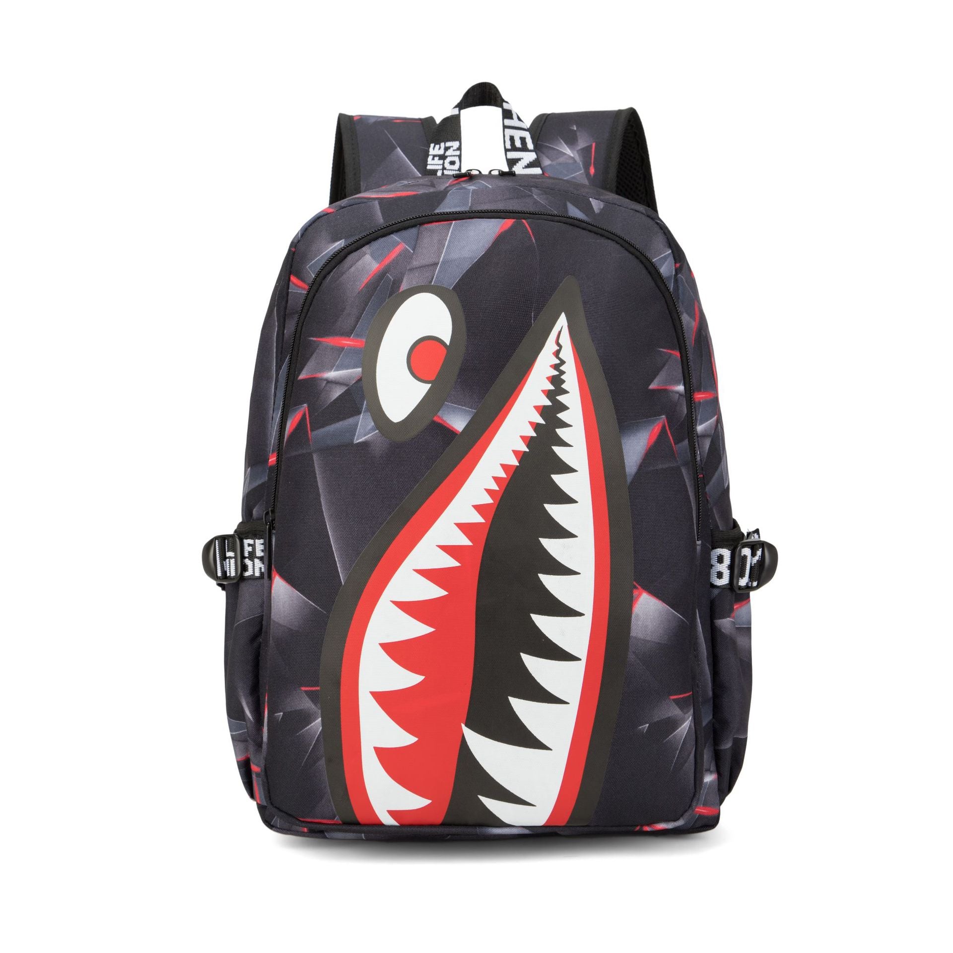 Trendsetter Shark Mouth Print Backpack - Lightweight & Breathable School Bag Laser red