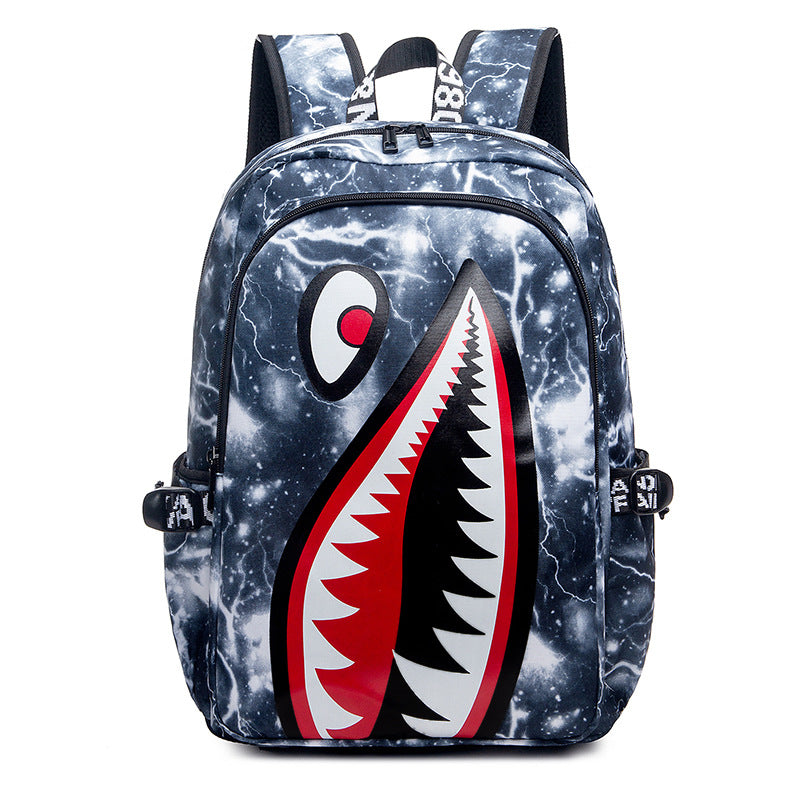 Trendsetter Shark Mouth Print Backpack - Lightweight & Breathable School Bag Blue lightning