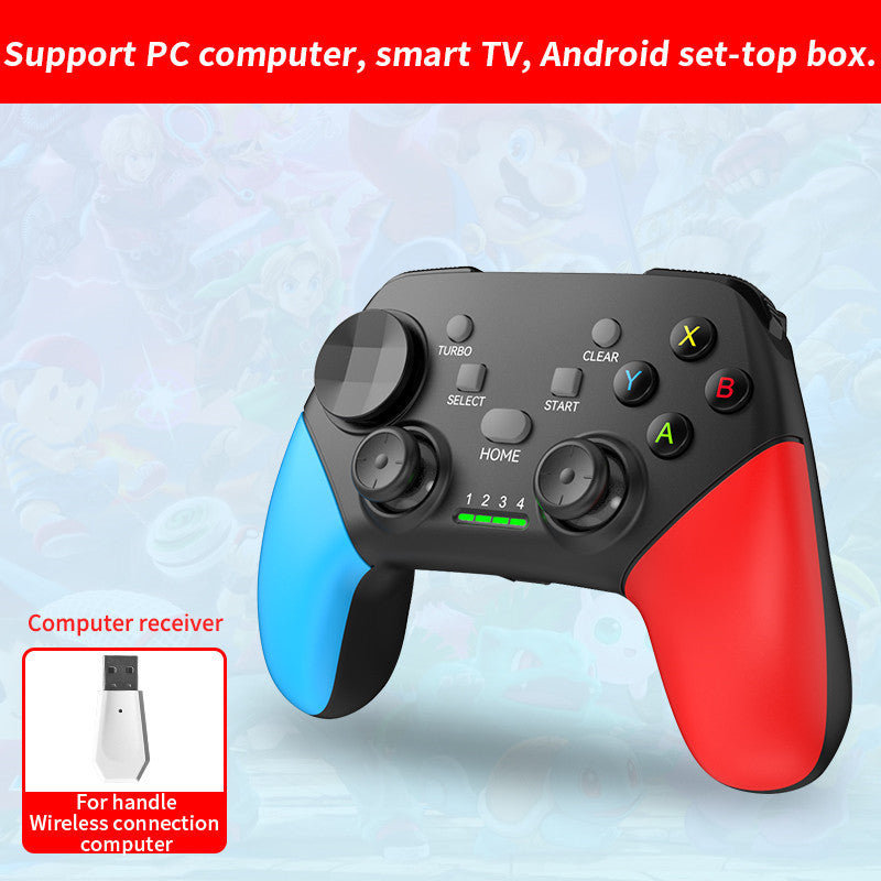 Multi-Platform Wireless Gaming Controller with Dual Motor Vibration, Turbo & Phone Holder Black, red and blue with receiver