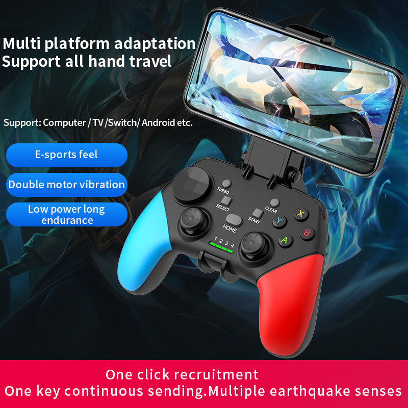 Multi-Platform Wireless Gaming Controller with Dual Motor Vibration, Turbo & Phone Holder Black, red and blue with receiver