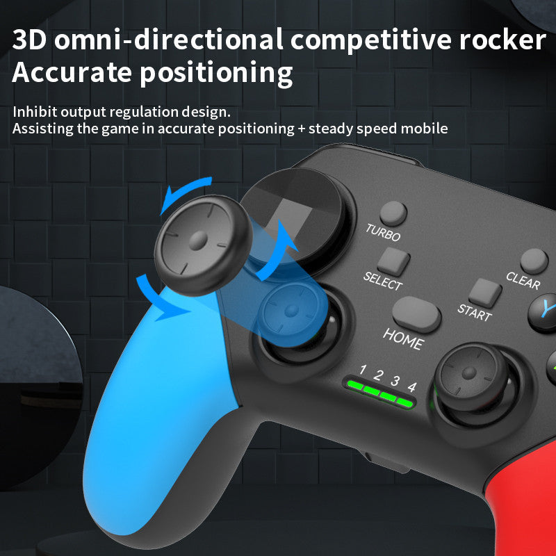 Multi-Platform Wireless Gaming Controller with Dual Motor Vibration, Turbo & Phone Holder Black, red and blue with receiver
