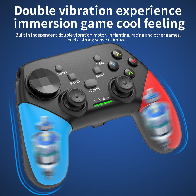 Multi-Platform Wireless Gaming Controller with Dual Motor Vibration, Turbo & Phone Holder Black, red and blue with receiver