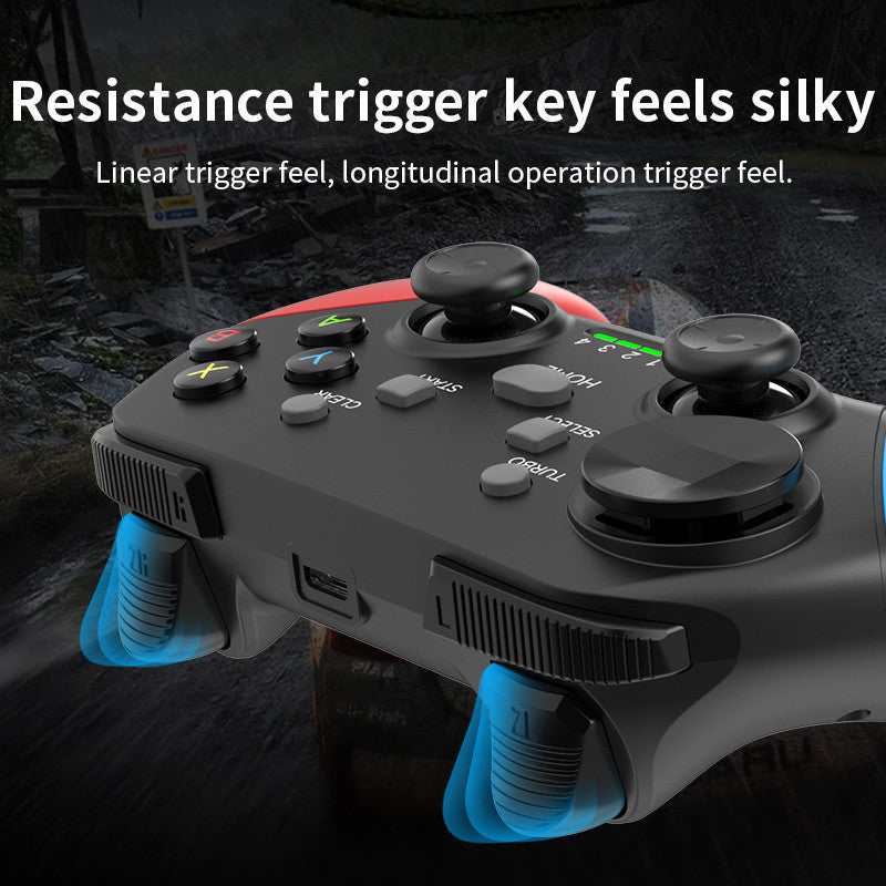 Multi-Platform Wireless Gaming Controller with Dual Motor Vibration, Turbo & Phone Holder Black, red and blue with receiver