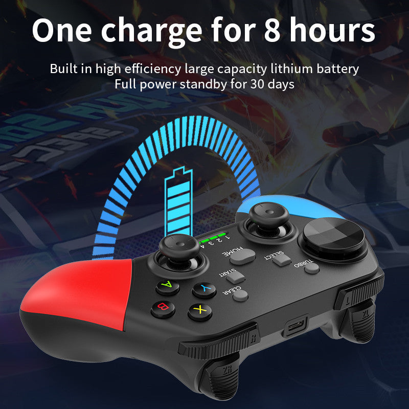 Multi-Platform Wireless Gaming Controller with Dual Motor Vibration, Turbo & Phone Holder Black, red and blue with receiver