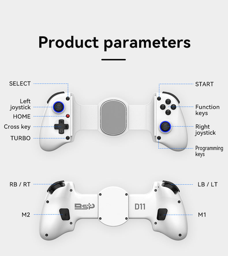Multi-Platform Telescopic Gaming Controller - Hall Triggers, Esports 3D Joysticks & Macro Programming white