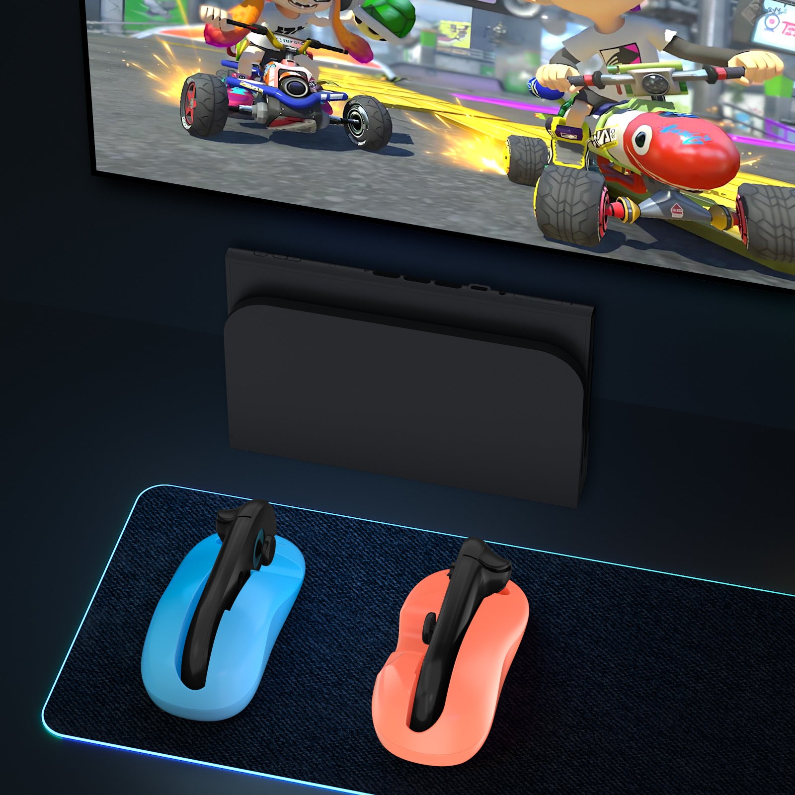 Ergonomic Mouse Grip for Nintendo Switch Joy-Con - 2-Pack Controller Holder Orange Blue