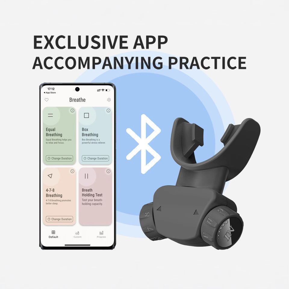 Smart Respiratory Muscle Trainer - App-Guided Breathing Exercise Device with Adjustable Resistance black