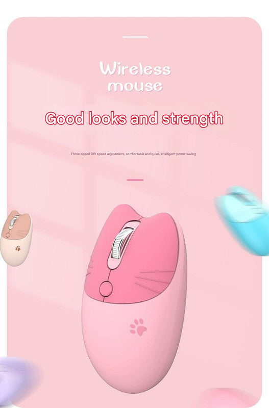 Cute Cat Shaped Wireless Office Mouse - Dual Mode 2.4G/Bluetooth, 3-Level DPI, Silent Click pink