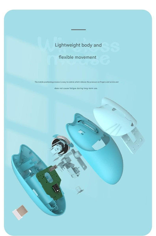 Cute Cat Shaped Wireless Office Mouse - Dual Mode 2.4G/Bluetooth, 3-Level DPI, Silent Click pink