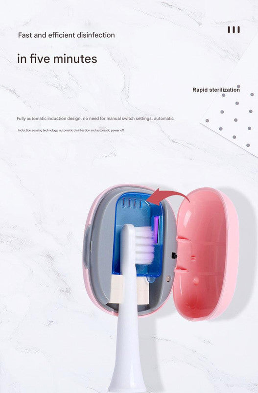 Portable UVC Toothbrush Sterilizer Case - 5-Minute Automatic Sanitizer, USB-C Rechargeable white