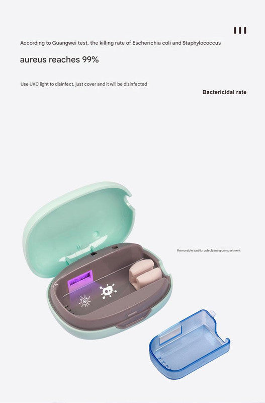 Portable UVC Toothbrush Sterilizer Case - 5-Minute Automatic Sanitizer, USB-C Rechargeable white