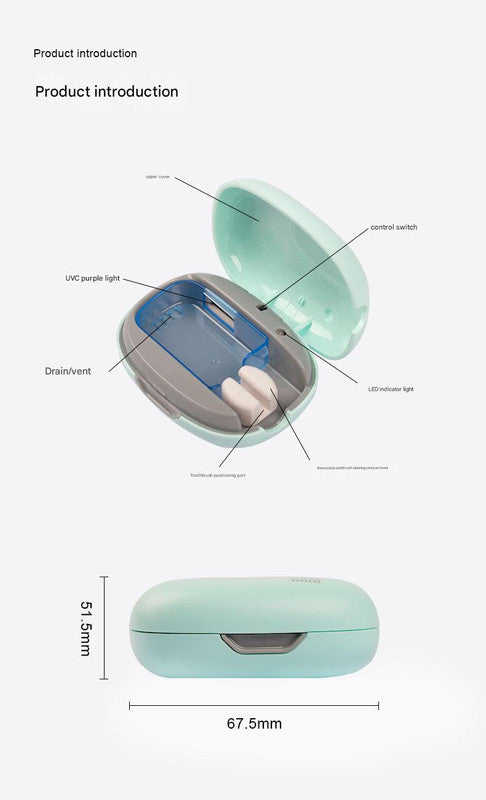 Portable UVC Toothbrush Sterilizer Case - 5-Minute Automatic Sanitizer, USB-C Rechargeable green