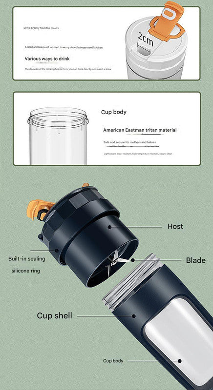 Large 600ML Portable Blender - USB-C Rechargeable Smoothie Maker with 4 Stainless Steel Blades white