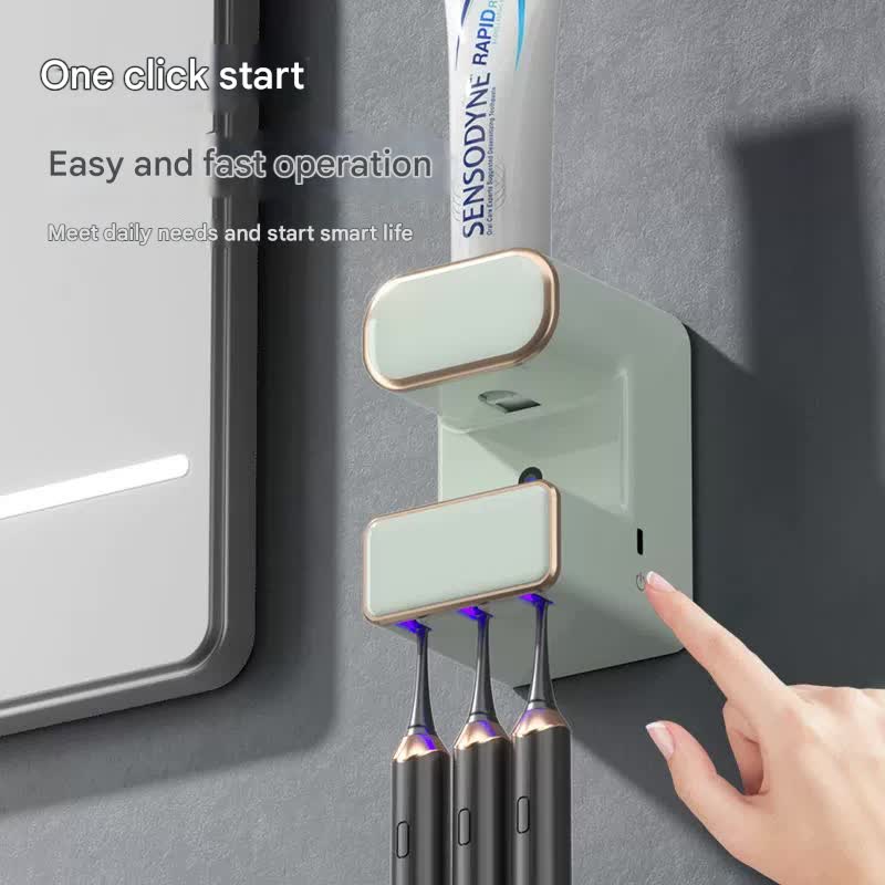 Automatic Toothpaste Dispenser with UVC Toothbrush Sterilizer & Holder - Wall Mounted, Rechargeable green