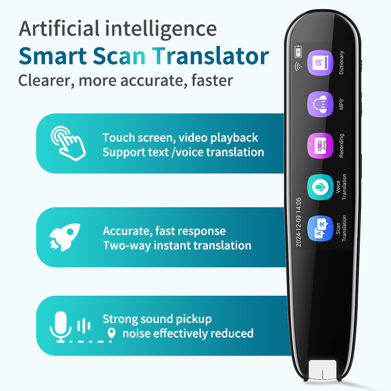 Smart AI Scan & Voice Translator Pen - 112+ Languages, Offline Mode, HD Touchscreen & Dictionary black