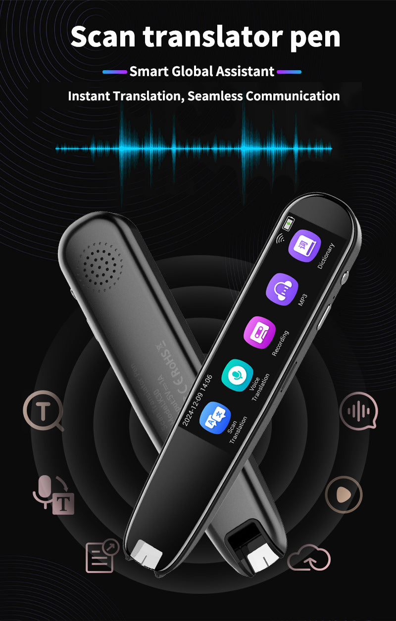 Smart AI Scan & Voice Translator Pen - 112+ Languages, Offline Mode, HD Touchscreen & Dictionary black