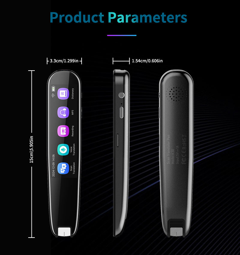 Smart AI Scan & Voice Translator Pen - 112+ Languages, Offline Mode, HD Touchscreen & Dictionary black