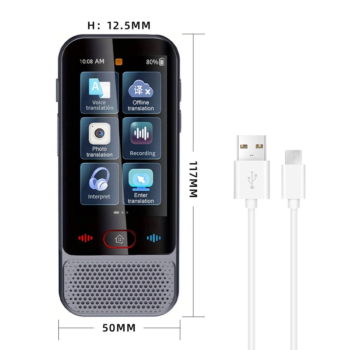 AI Smart Language Translator Device - 139 Languages, Instant Two-Way Voice & Photo Translation, Offline Mode grey