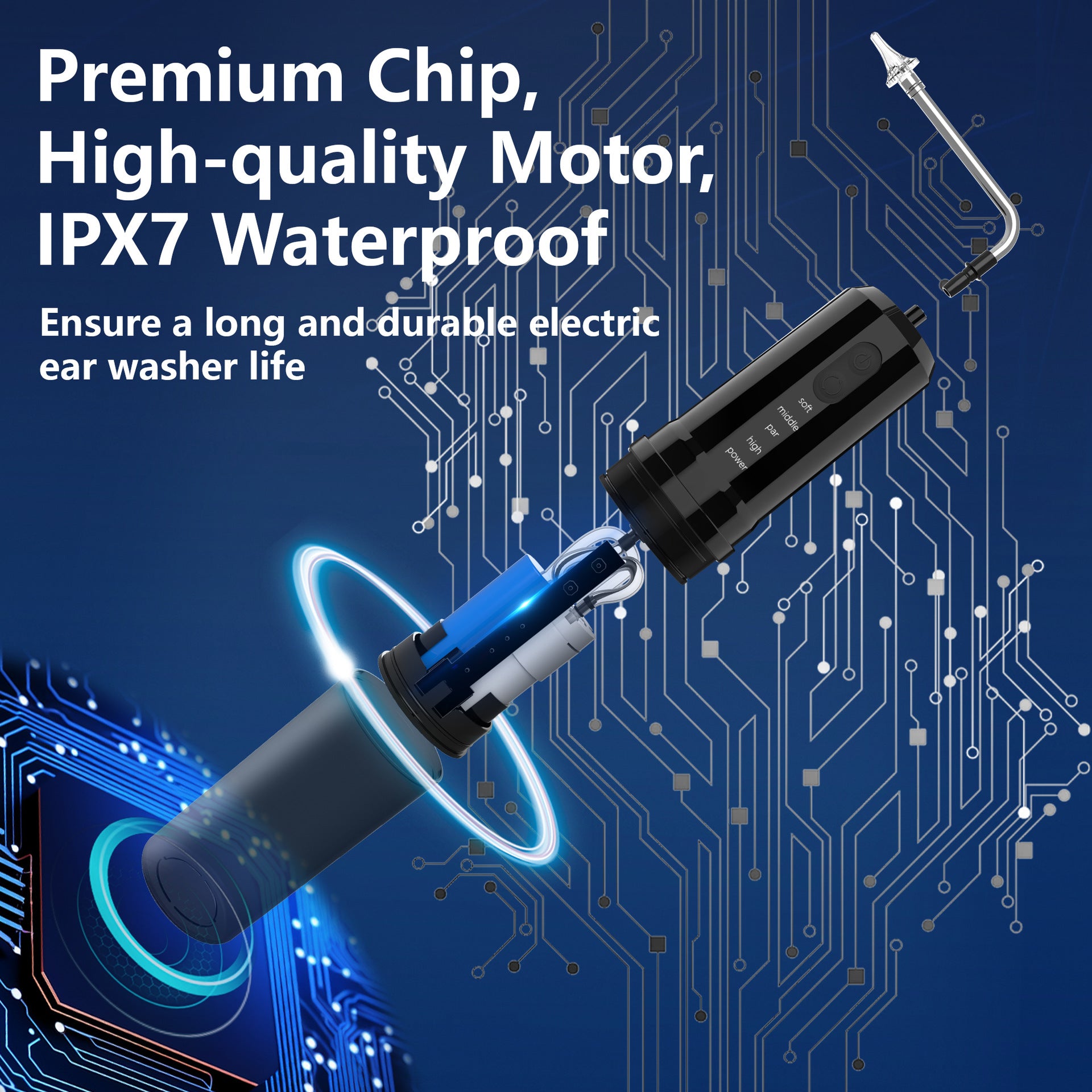 Rechargeable 2-in-1 Electric Ear & Nasal Cleaner Kit - IPX7 Waterproof, 4 Pressure Modes, Safe-Spray Nozzles black