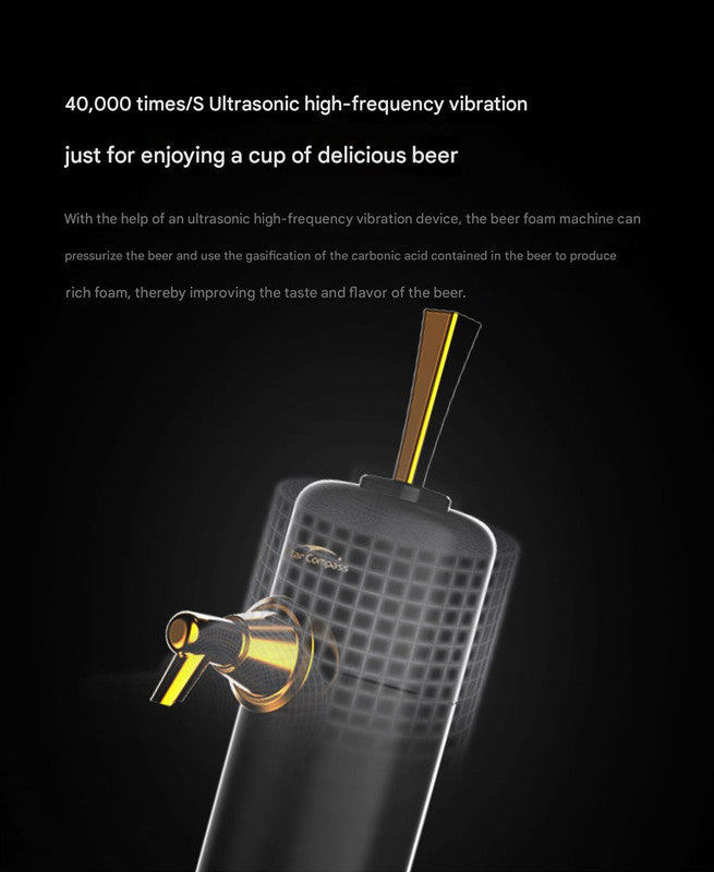 Ultrasonic Beer Foam Creator & Dispenser - Portable Tap for Canned & Bottled Beer with Cooling System black