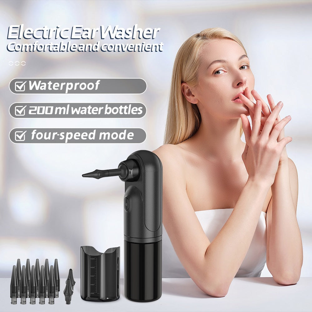Rechargeable Electric Ear Cleaner & Washer Kit - Waterproof Ear Wax Removal System with 4 Modes & 12 Tips black