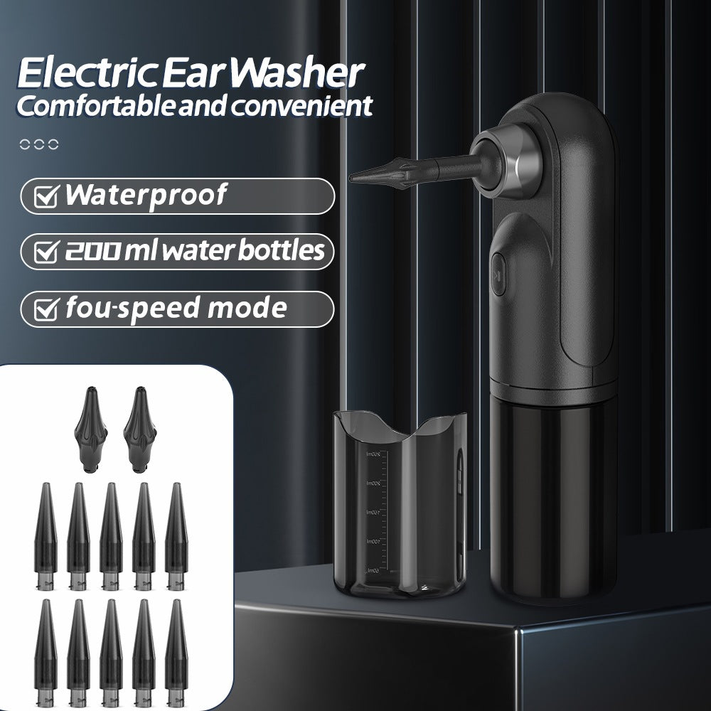 Rechargeable Electric Ear Cleaner & Washer Kit - Waterproof Ear Wax Removal System with 4 Modes & 12 Tips black