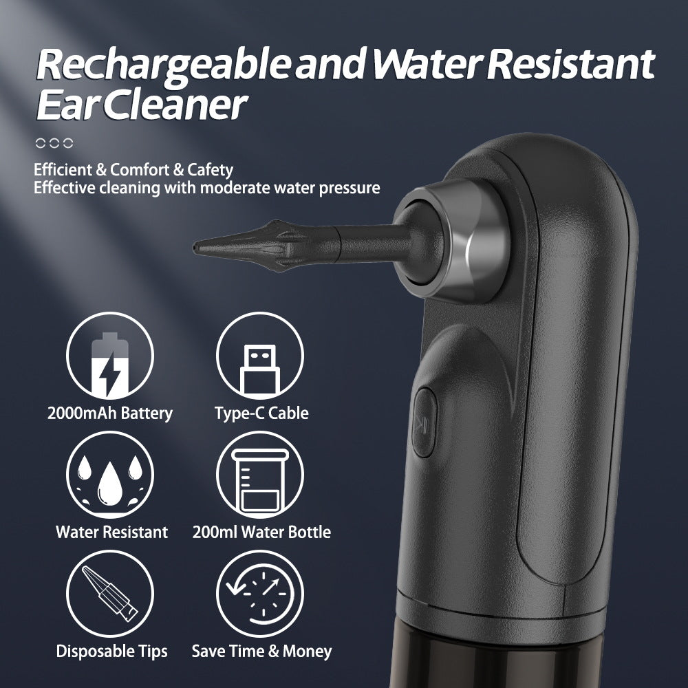 Rechargeable Electric Ear Cleaner & Washer Kit - Waterproof Ear Wax Removal System with 4 Modes & 12 Tips black