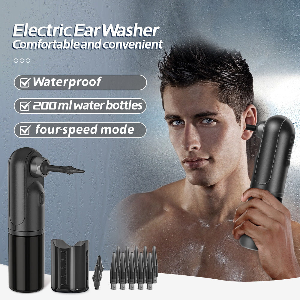 Rechargeable Electric Ear Cleaner & Washer Kit - Waterproof Ear Wax Removal System with 4 Modes & 12 Tips black