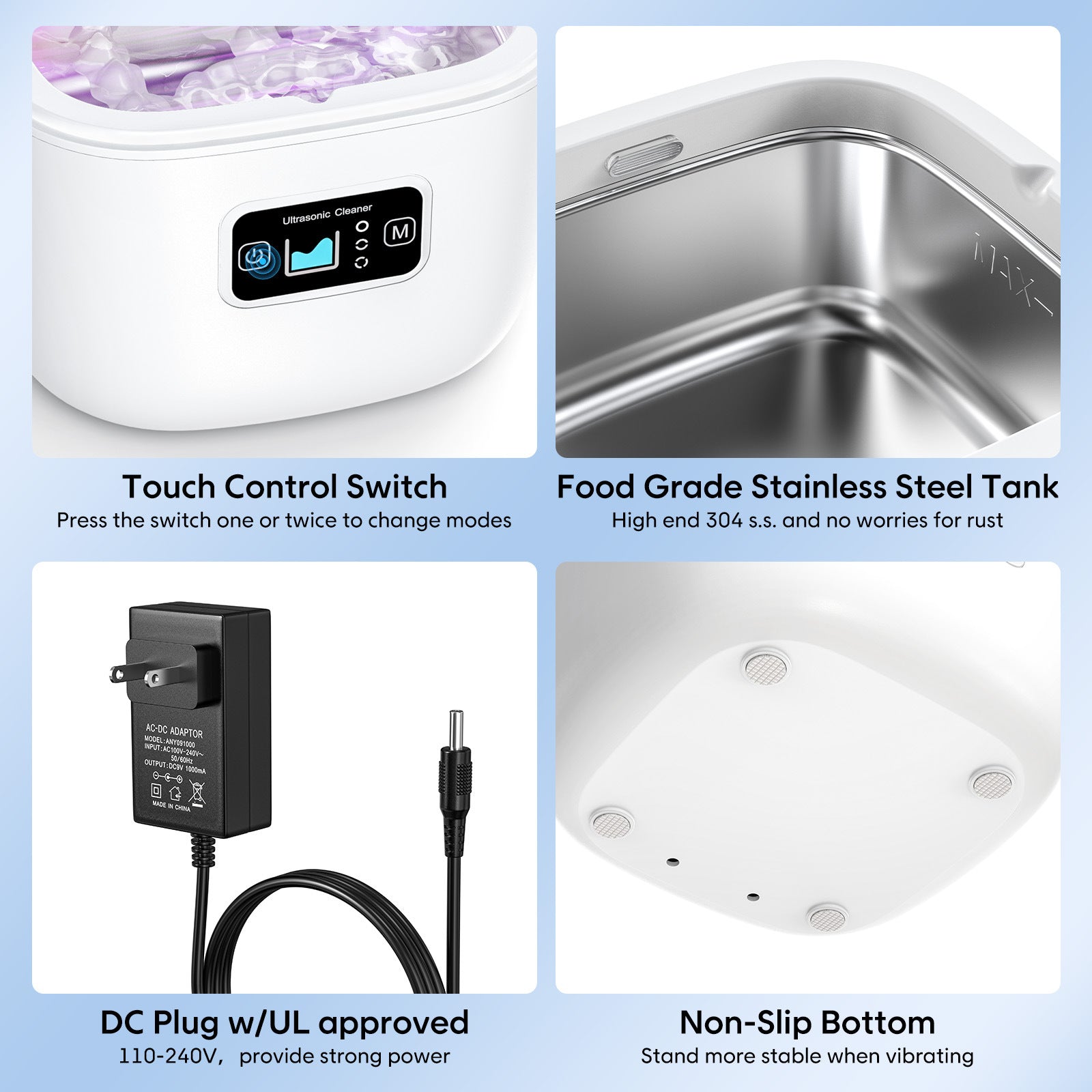 Professional Ultrasonic Cleaner with UV Light - 45000Hz for Dentures, Retainers, Jewelry & More black