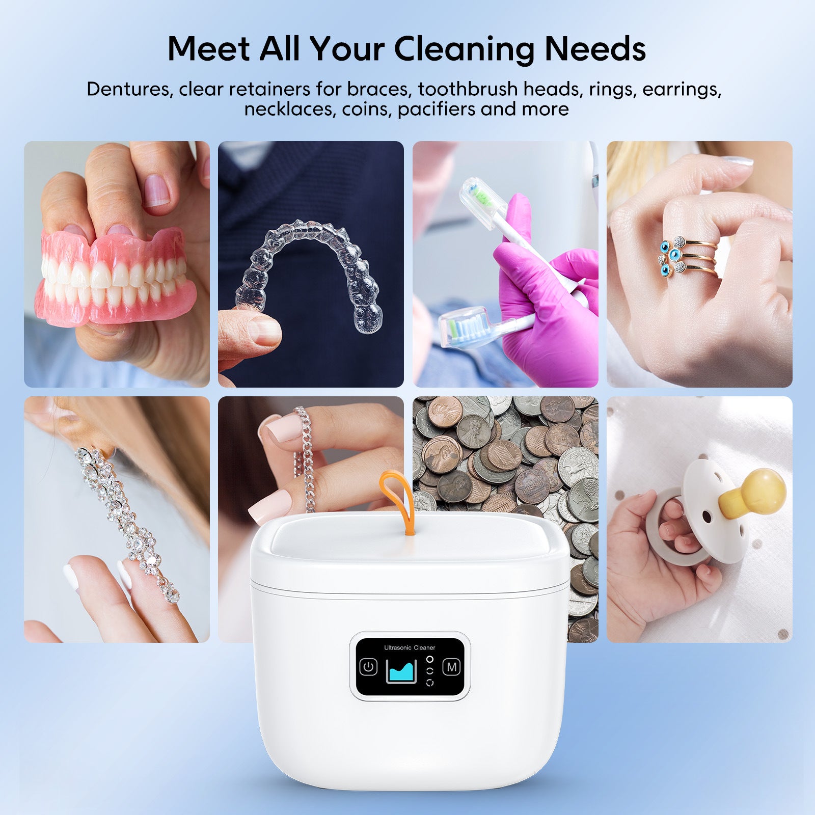Professional Ultrasonic Cleaner with UV Light - 45000Hz for Dentures, Retainers, Jewelry & More black