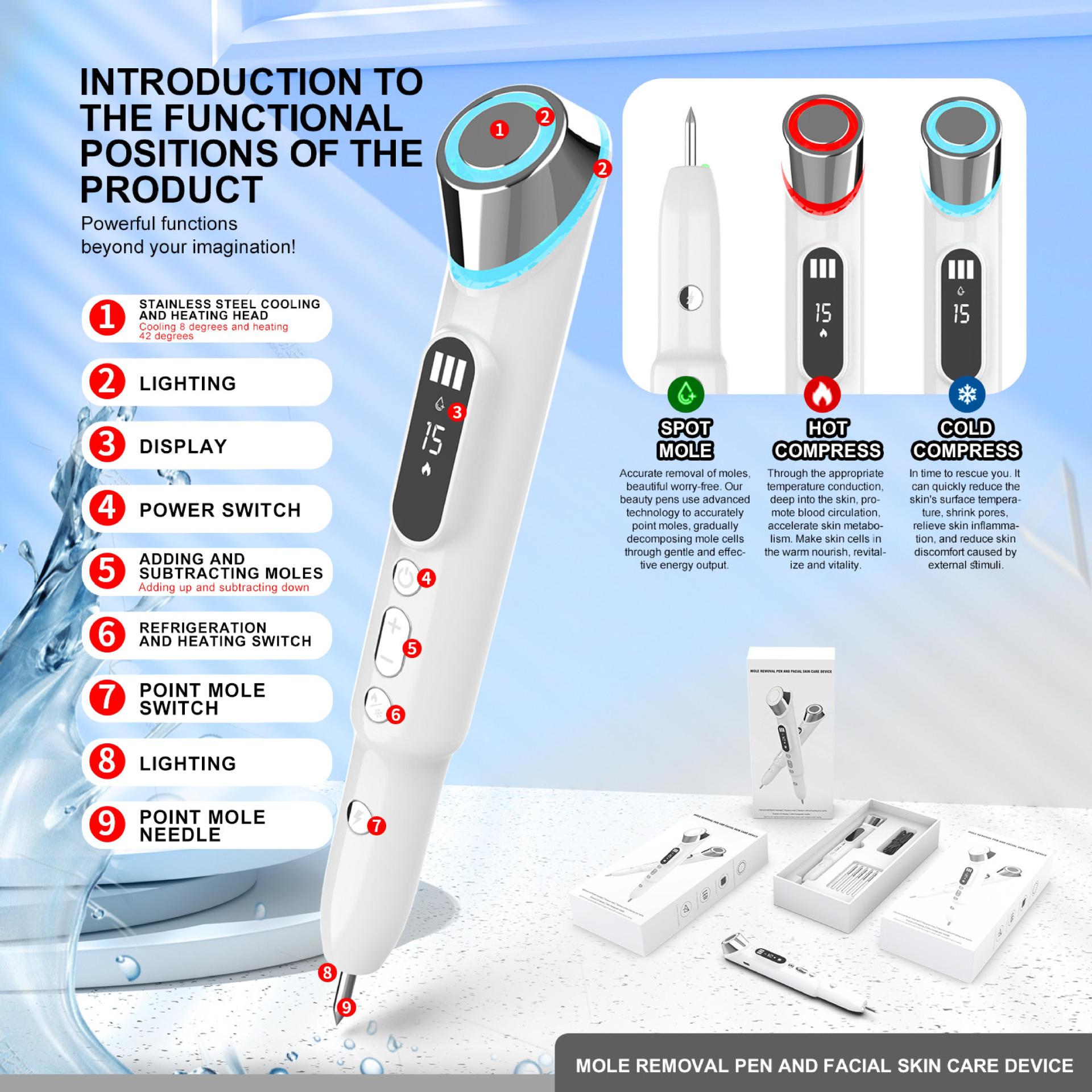 Advanced 3-in-1 Skin Care Device: 15-Level Spot Remover Pen with Hot & Cold Facial Therapy White