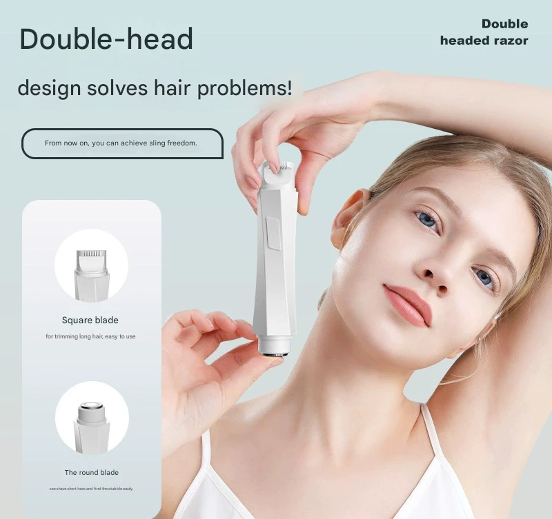 2-in-1 Women's Electric Body Shaver & Facial Trimmer - IPX7 Waterproof, Dual Head with Ceramic Blades, USB Rechargeable White