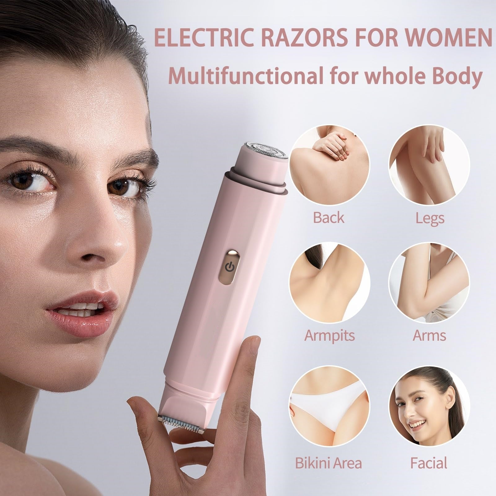 2-in-1 Women's Electric Body Shaver & Facial Trimmer - IPX7 Waterproof, Dual Head with Ceramic Blades, USB Rechargeable White