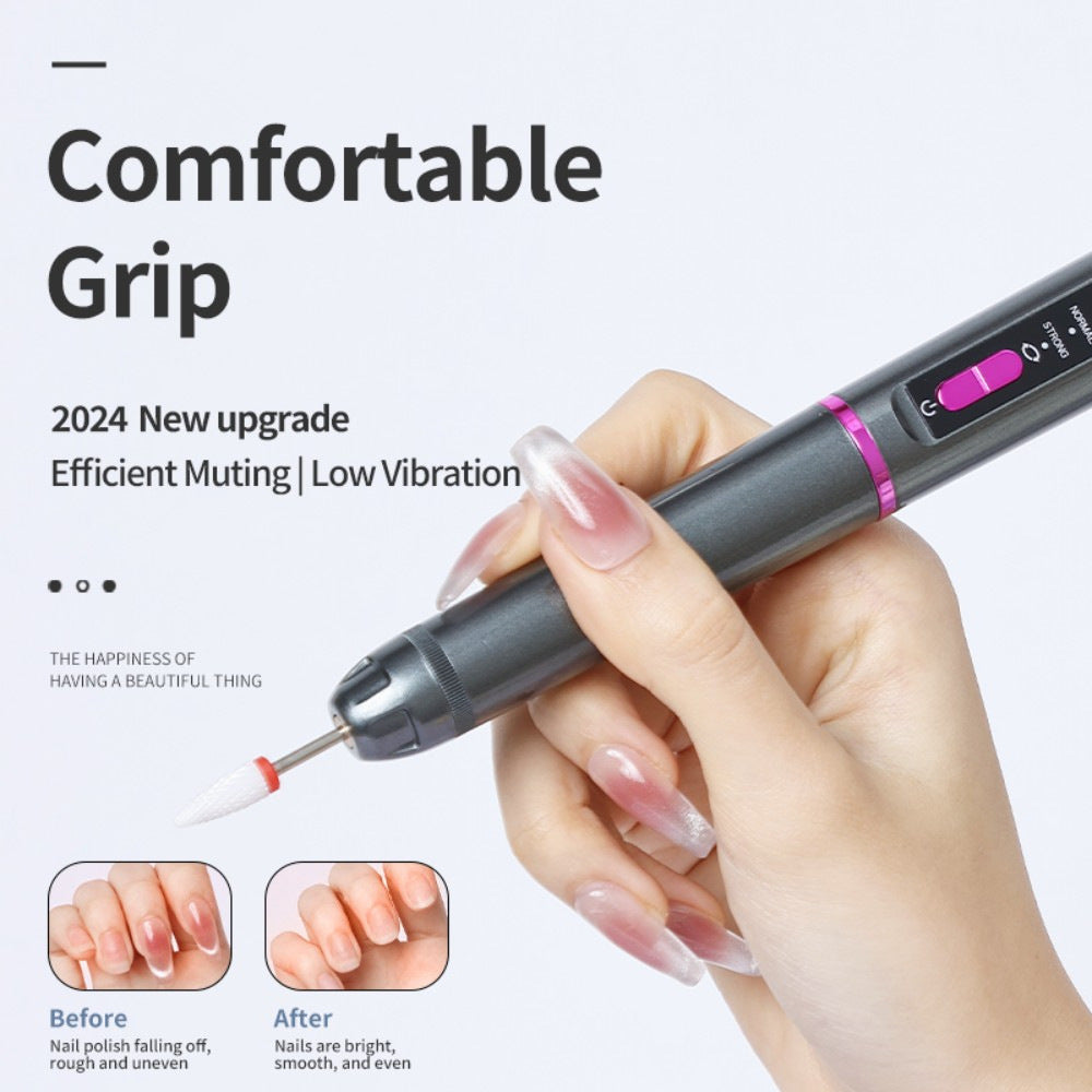 Professional Electric Nail Drill Pen Kit - 3-Speed, Bidirectional, Rechargeable Manicure & Pedicure Tool Silver Gray