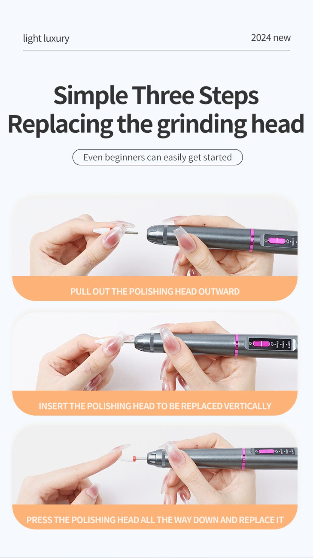 Professional Electric Nail Drill Pen Kit - 3-Speed, Bidirectional, Rechargeable Manicure & Pedicure Tool Silver Gray