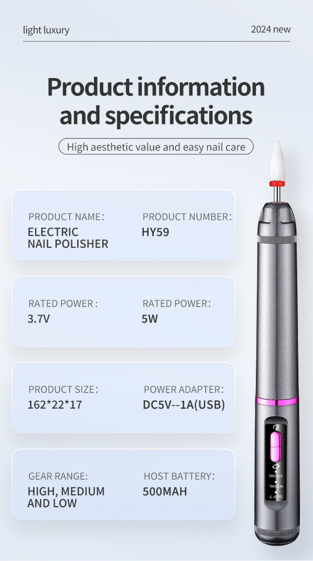 Professional Electric Nail Drill Pen Kit - 3-Speed, Bidirectional, Rechargeable Manicure & Pedicure Tool Silver Gray