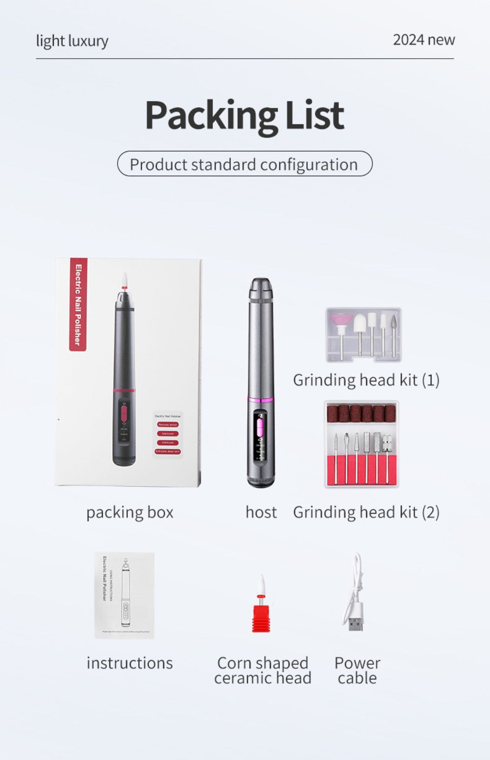 Professional Electric Nail Drill Pen Kit - 3-Speed, Bidirectional, Rechargeable Manicure & Pedicure Tool Silver Gray