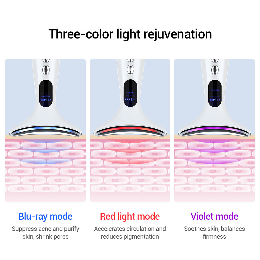 Multi-Function Neck & Face Beauty Device - 4-in-1 LED Light Therapy, EMS Lifting & Anti-Wrinkle Massager pink