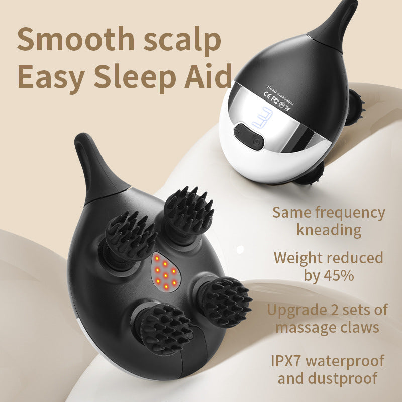 Intelligent 3D Electric Head & Scalp Massager - 7 Massage Techniques, IPX7 Waterproof, Rechargeable black