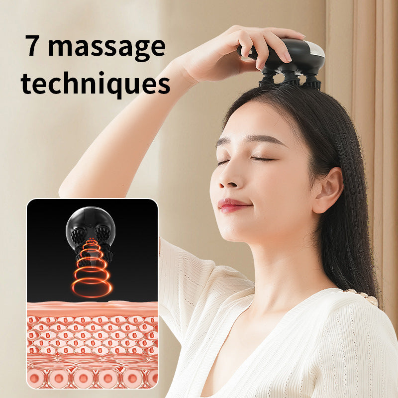 Intelligent 3D Electric Head & Scalp Massager - 7 Massage Techniques, IPX7 Waterproof, Rechargeable Yellow
