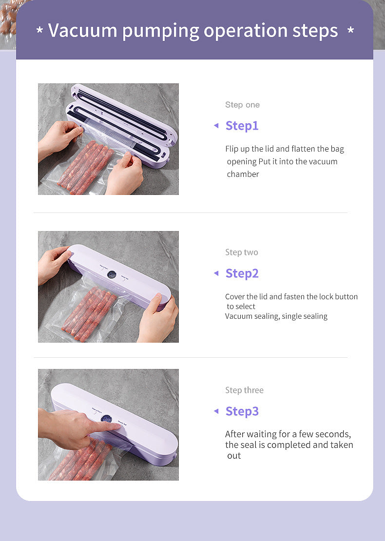 Wireless Portable Vacuum Sealing Machine - Automatic Food Sealer with LCD Display & Dual Modes Purple