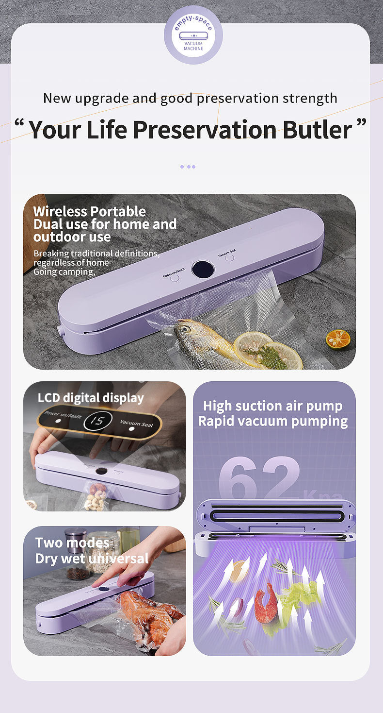Wireless Portable Vacuum Sealing Machine - Automatic Food Sealer with LCD Display & Dual Modes White